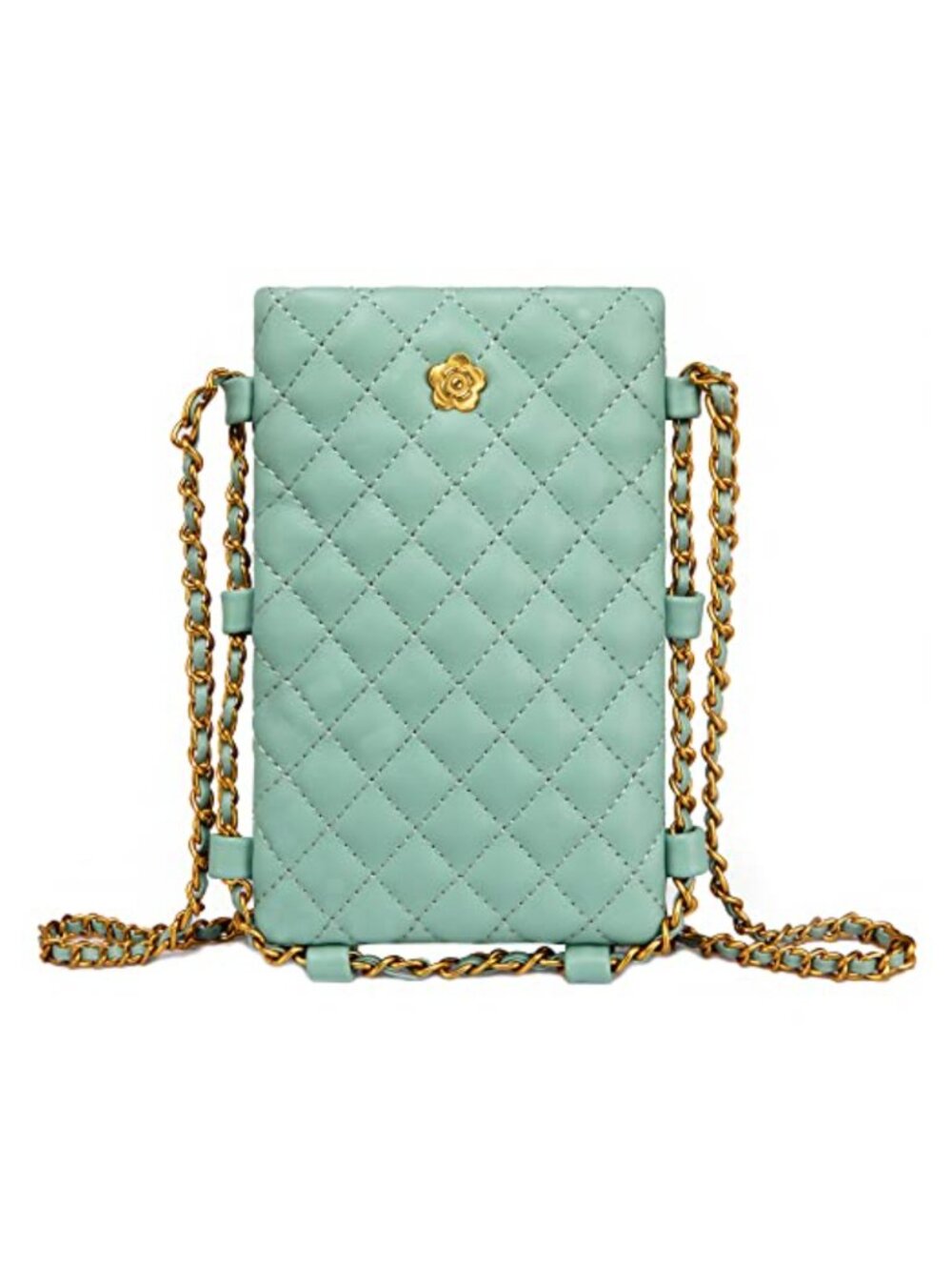 Quilted Crossbody Cell Phone Purse with Gold Chain Strap PU Women's Bag